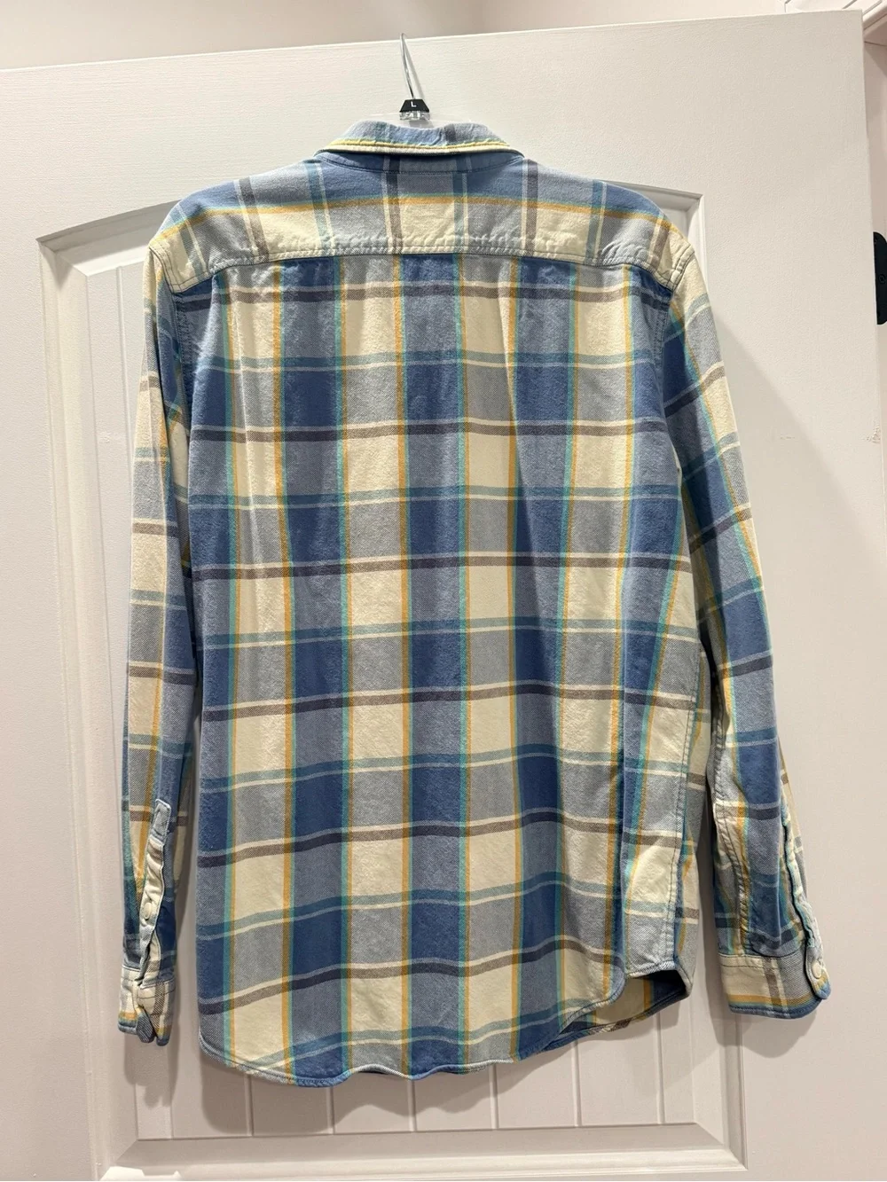 Eddie Bauer Blue and Cream Plaid Button-Down Shirt